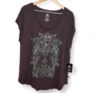 Rock & Republic Studded Gothic Skull Tee XL